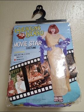 Halloween Costume Medium 8-12 Gilligan's Island Movie Star Red Wig Gold Dress